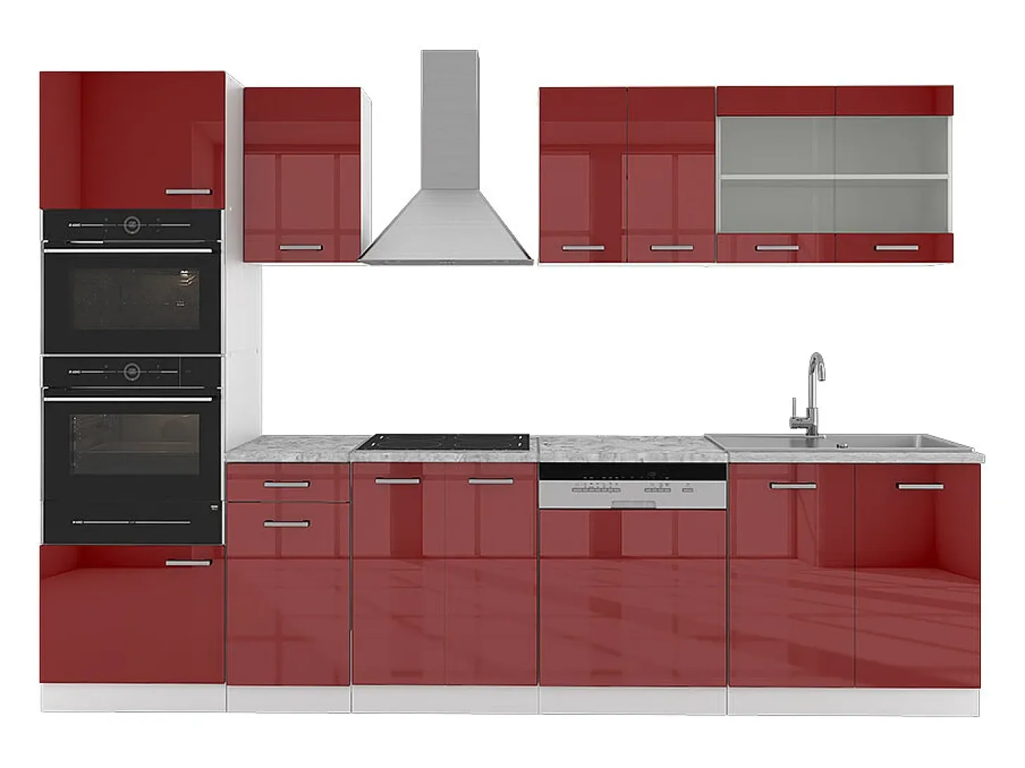 Mueble de cocina rojo brillo intenso/blanco 300x60x81.6 r-line