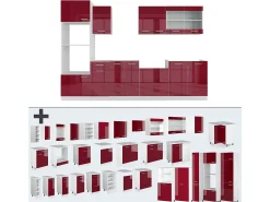 Mueble de cocina rojo brillo intenso/blanco 300x60x81.6 r-line