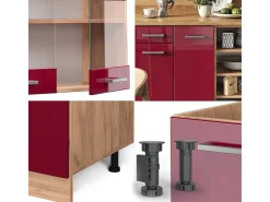 Mueble de cocina rojo brillo intenso/roble dorado 240x60x81.6 r-line