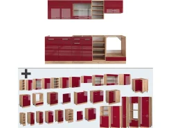Mueble de cocina rojo brillo intenso/roble dorado 240x60x81.6 r-line