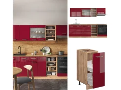 Mueble de cocina rojo brillo intenso/roble dorado 240x60x81.6 r-line