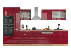 Mueble de cocina rojo brillo intenso/roble dorado 350x60x81.6 r-line