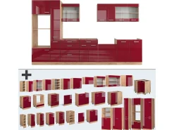 Mueble de cocina rojo brillo intenso/roble dorado 350x60x81.6 r-line