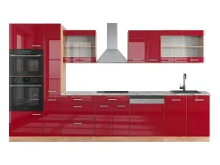 Mueble de cocina rojo brillo intenso/roble dorado 350x60x81.6 r-line