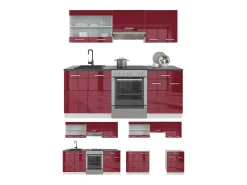 Mueble de cocina rojo brillo intenso/blanco 200x60x81.6 r-line