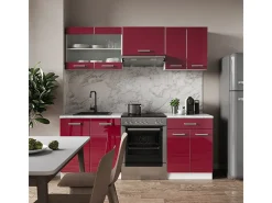 Mueble de cocina rojo brillo intenso/blanco 200x60x81.6 r-line