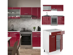 Mueble de cocina rojo brillo intenso/blanco 200x60x81.6 r-line
