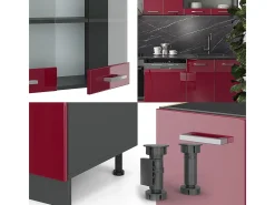 Mueble de cocina rojo brillo intenso/antracita 300x60x81.6 r-line