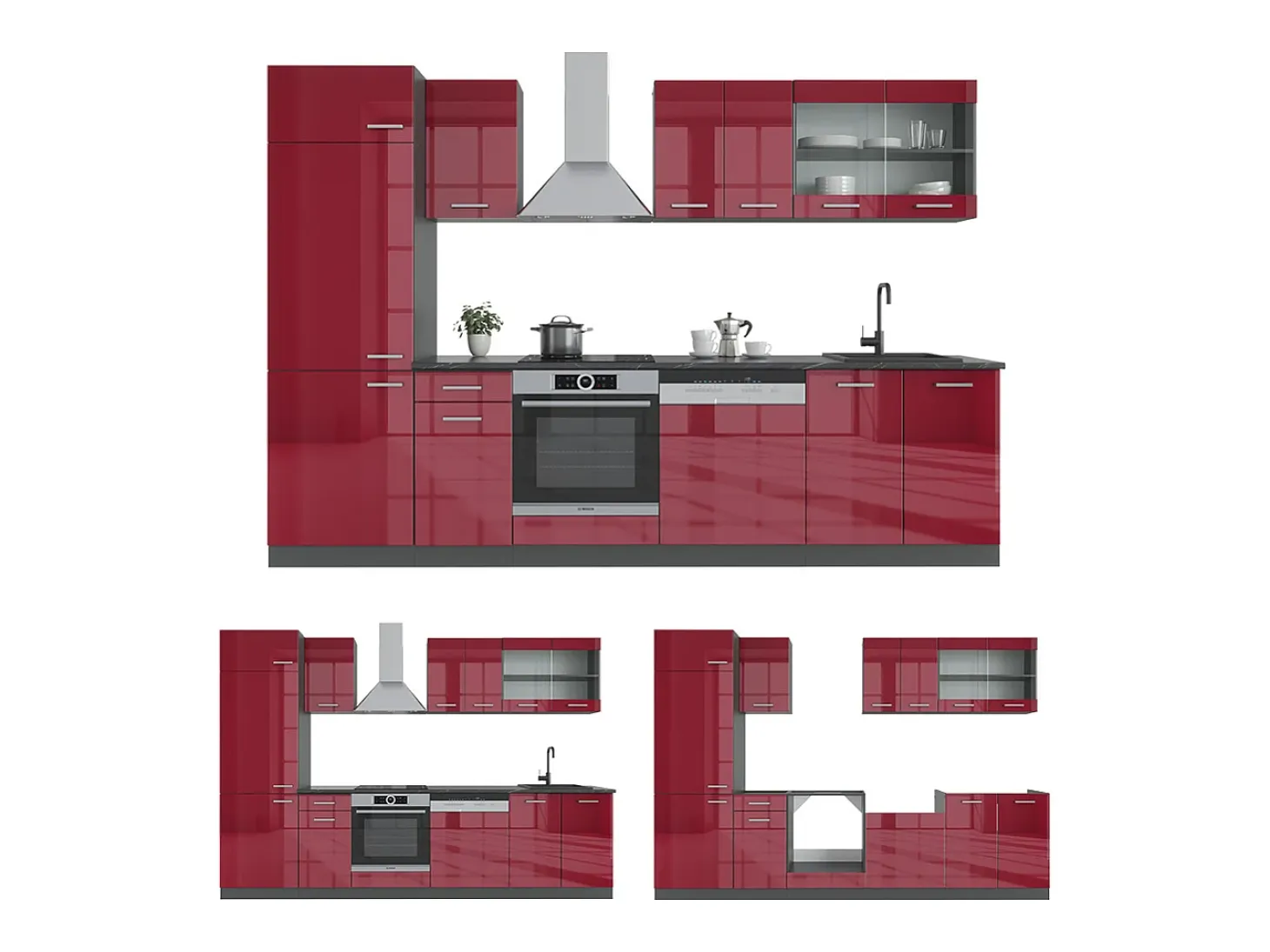 Mueble de cocina rojo brillo intenso/antracita 300x60x81.6 r-line
