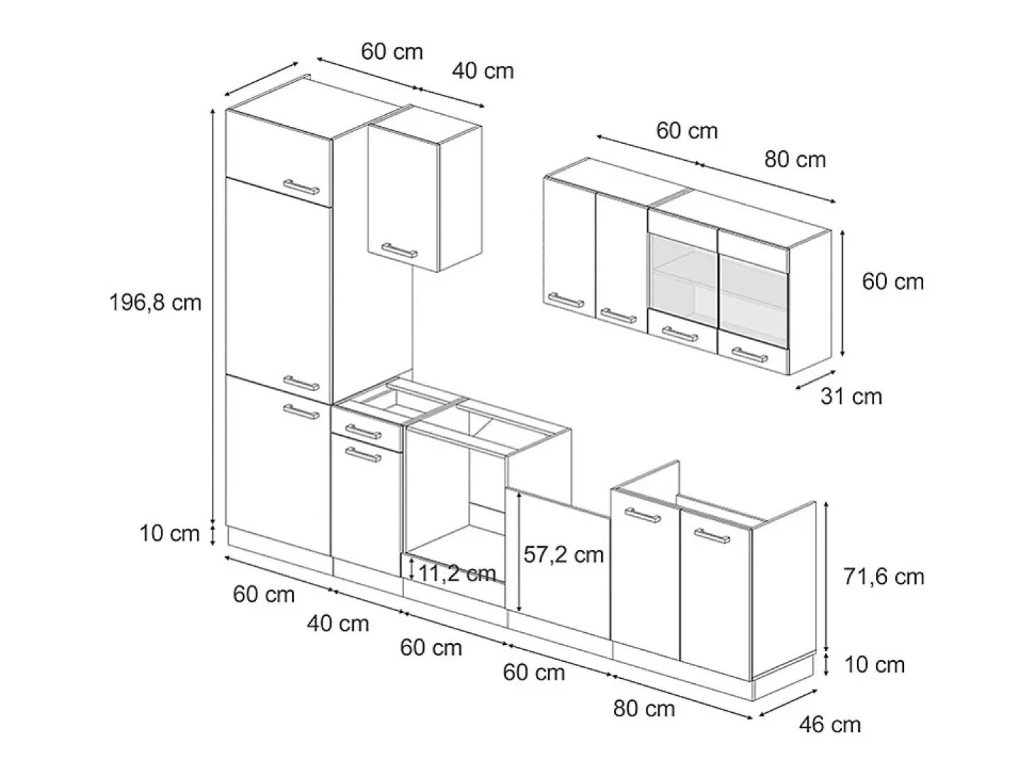Mueble de cocina rojo brillo intenso/antracita 300x60x81.6 r-line