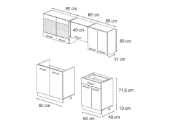 Mueble de cocina rojo brillo intenso/antracita 200x46x81.6 r-line