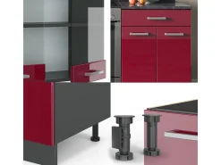 Mueble de cocina rojo brillo intenso/antracita 200x46x81.6 r-line