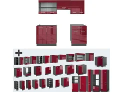 Mueble de cocina rojo brillo intenso/antracita 200x60x81.6 r-line