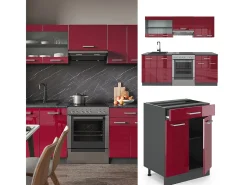Mueble de cocina rojo brillo intenso/antracita 200x60x81.6 r-line