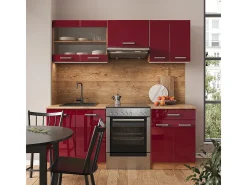 Mueble de cocina rojo brillo intenso/roble dorado 200x60x81.6 r-line