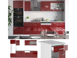Mueble de cocina rojo brillo intenso/blanco 300x60x81.6 r-line
