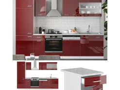 Mueble de cocina rojo brillo intenso/blanco 300x60x81.6 r-line