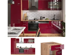 Mueble de cocina rojo brillo intenso/roble dorado 300x46x81.6 r-line