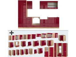 Mueble de cocina rojo brillo intenso/roble dorado 300x46x81.6 r-line