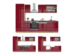 Mueble de cocina rojo brillo intenso/roble dorado 300x46x81.6 r-line