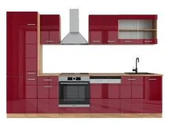 Mueble de cocina rojo brillo intenso/roble dorado 300x46x81.6 r-line
