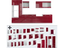 Mueble de cocina rojo brillo intenso/blanco 350x46x81.6 r-line