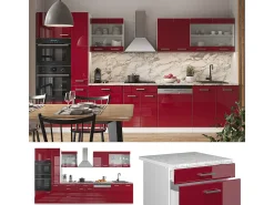 Mueble de cocina rojo brillo intenso/blanco 350x46x81.6 r-line