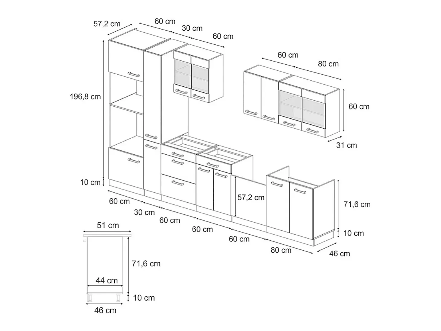 Mueble de cocina rojo brillo intenso/blanco 350x46x81.6 r-line