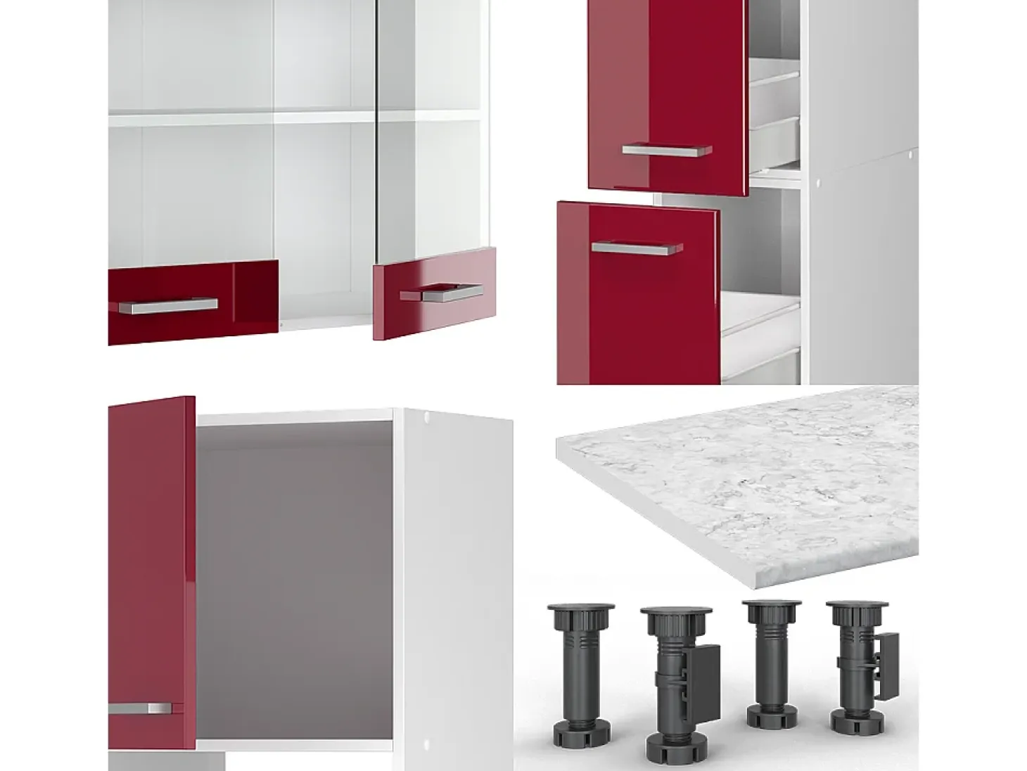 Mueble de cocina rojo brillo intenso/blanco 350x46x81.6 r-line