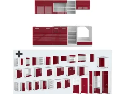 Mueble de cocina rojo brillo intenso/blanco 240x60x81.6 r-line
