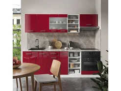 Mueble de cocina rojo brillo intenso/blanco 240x60x81.6 r-line
