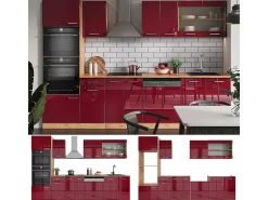 Mueble de cocina rojo brillo intenso/roble dorado 300x60x81.6 r-line