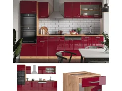 Mueble de cocina rojo brillo intenso/roble dorado 300x60x81.6 r-line