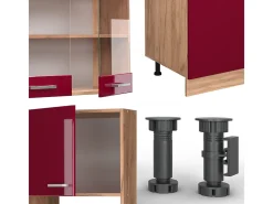 Mueble de cocina rojo brillo intenso/roble dorado 300x60x81.6 r-line
