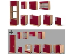 Mueble de cocina rojo brillo intenso/roble dorado 300x60x81.6 r-line