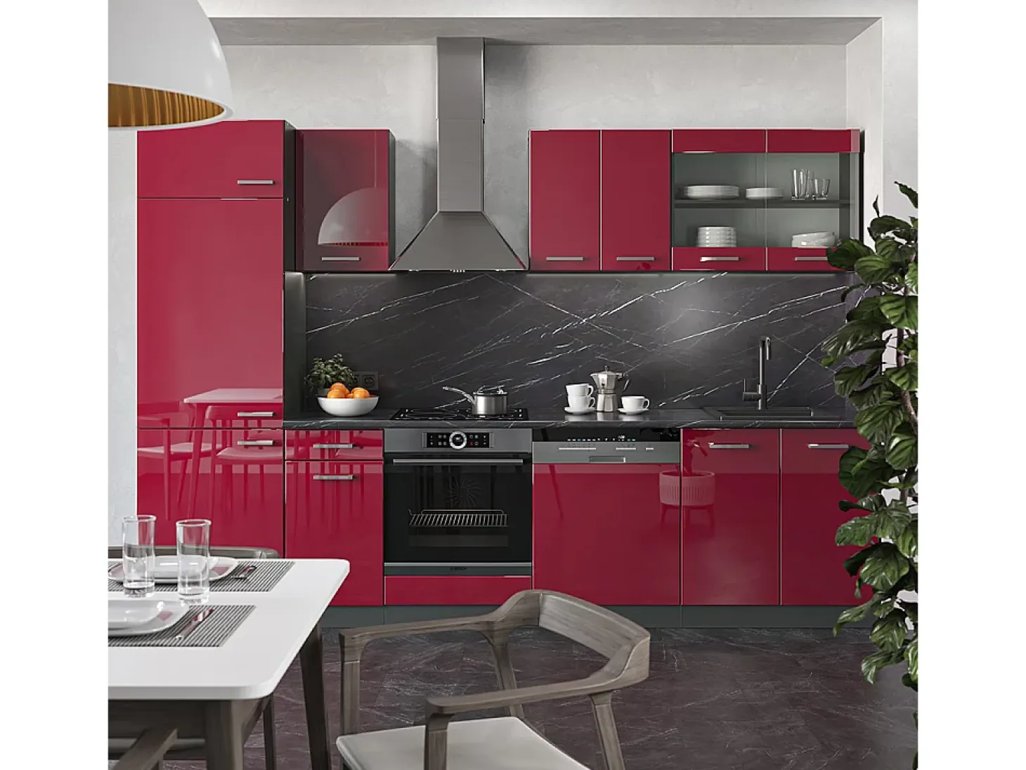 Mueble de cocina rojo brillo intenso/antracita 300x60x81.6 r-line