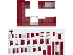 Mueble de cocina rojo brillo intenso/blanco 300x60x81.6 r-line