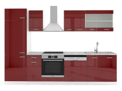 Mueble de cocina rojo brillo intenso/blanco 300x60x81.6 r-line