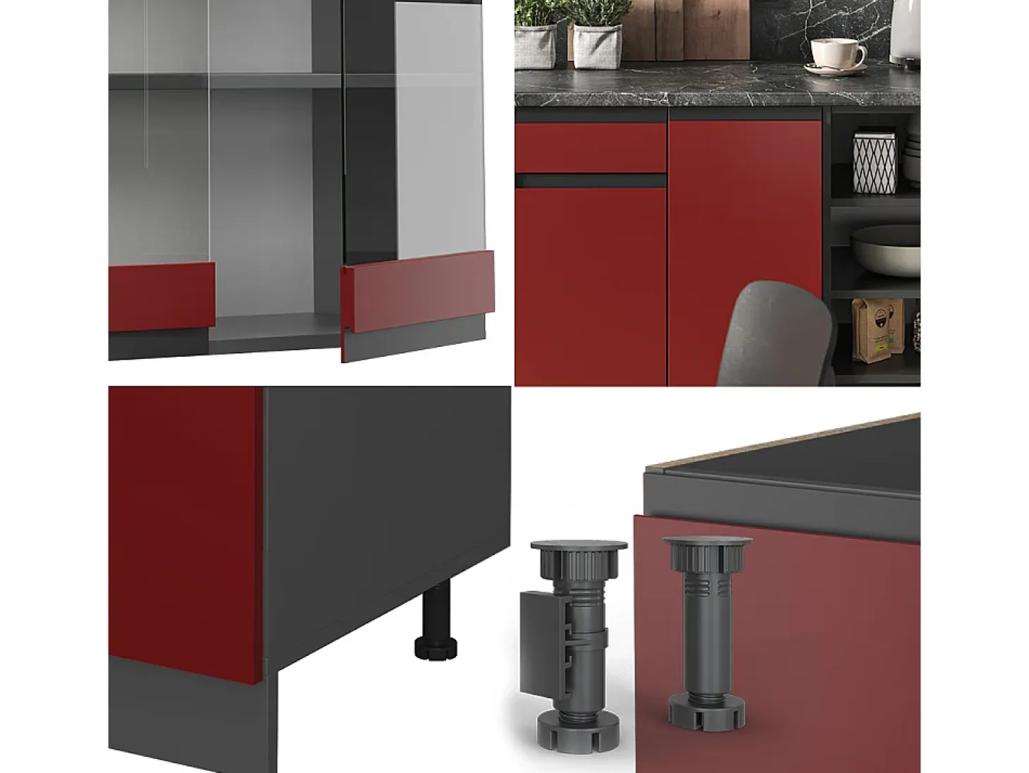 Mueble de cocina rojo/antracita 240x60x81.6 r-line