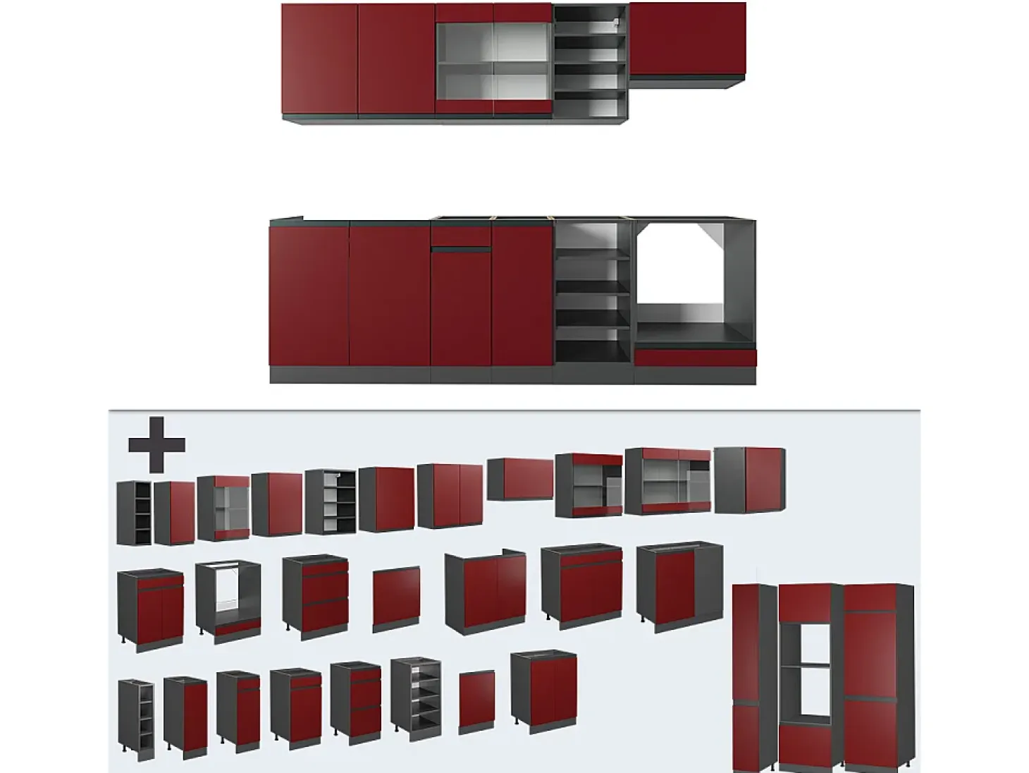 Mueble de cocina rojo/antracita 240x60x81.6 r-line
