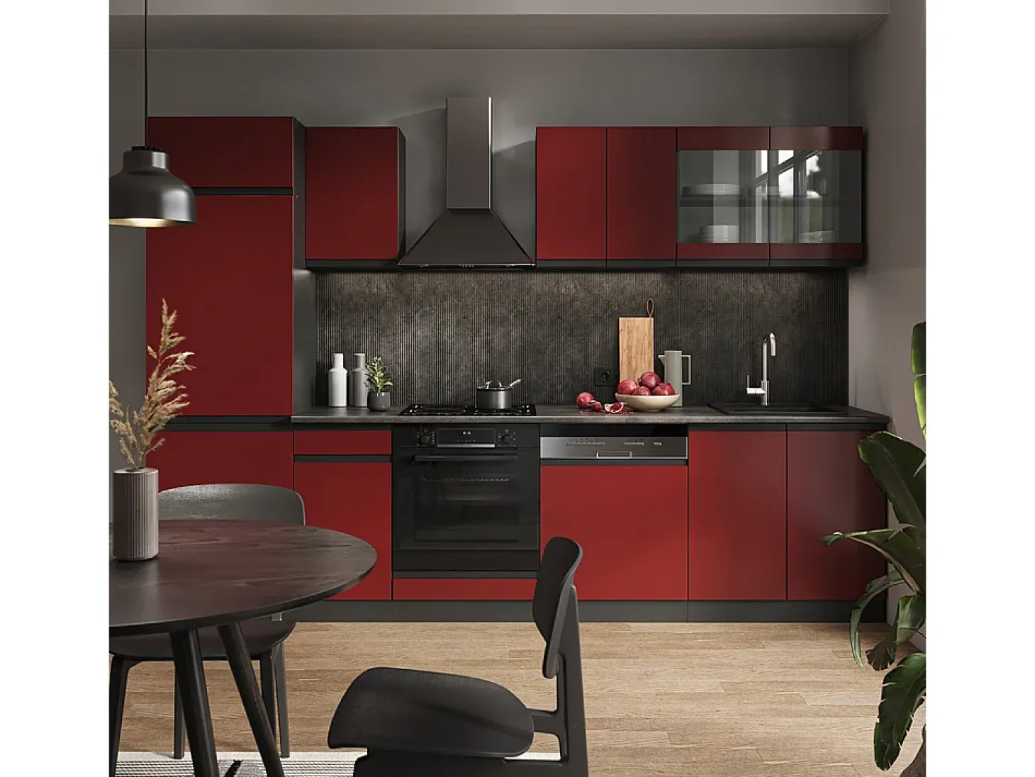 Mueble de cocina rojo/antracita 300x60x81.6 r-line