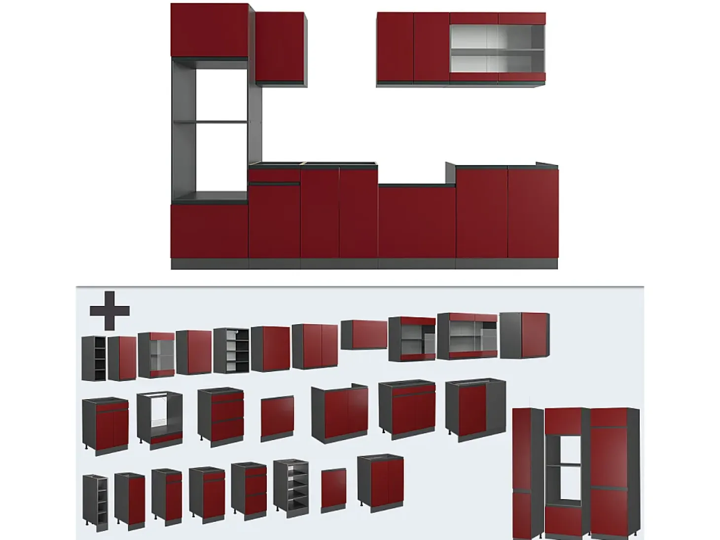 Mueble de cocina rojo/antracita 300x60x81.6 r-line