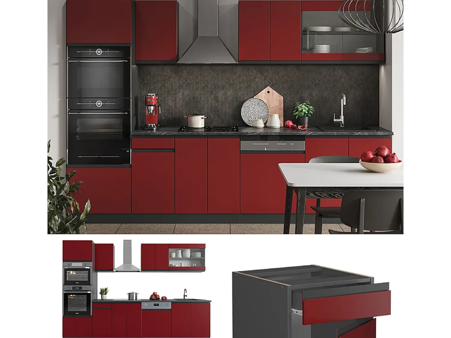 Mueble de cocina rojo/antracita 300x60x81.6 r-line