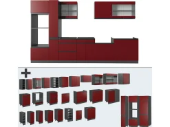 Mueble de cocina rojo/antracita 350x46x81.6 r-line