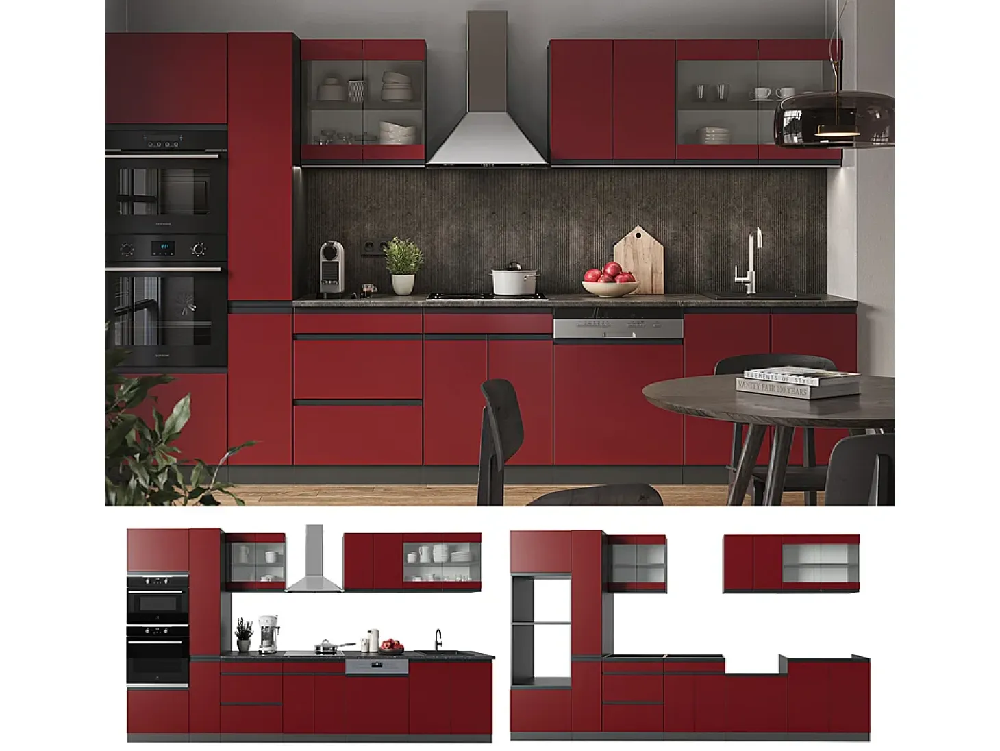 Mueble de cocina rojo/antracita 350x46x81.6 r-line