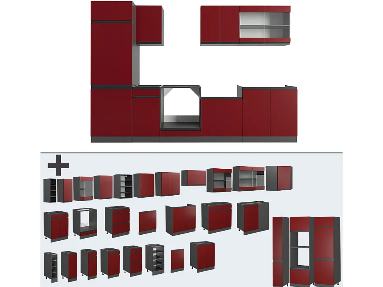 Mueble de cocina rojo/antracita 300x60x81.6 r-line