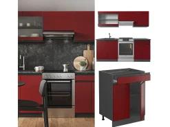 Mueble de cocina rojo/antracita 200x60x81.6 r-line