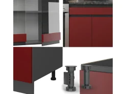 Mueble de cocina rojo/antracita 200x60x81.6 r-line