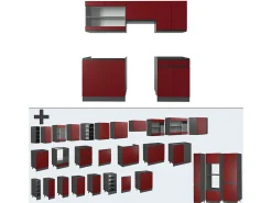 Mueble de cocina rojo/antracita 200x60x81.6 r-line