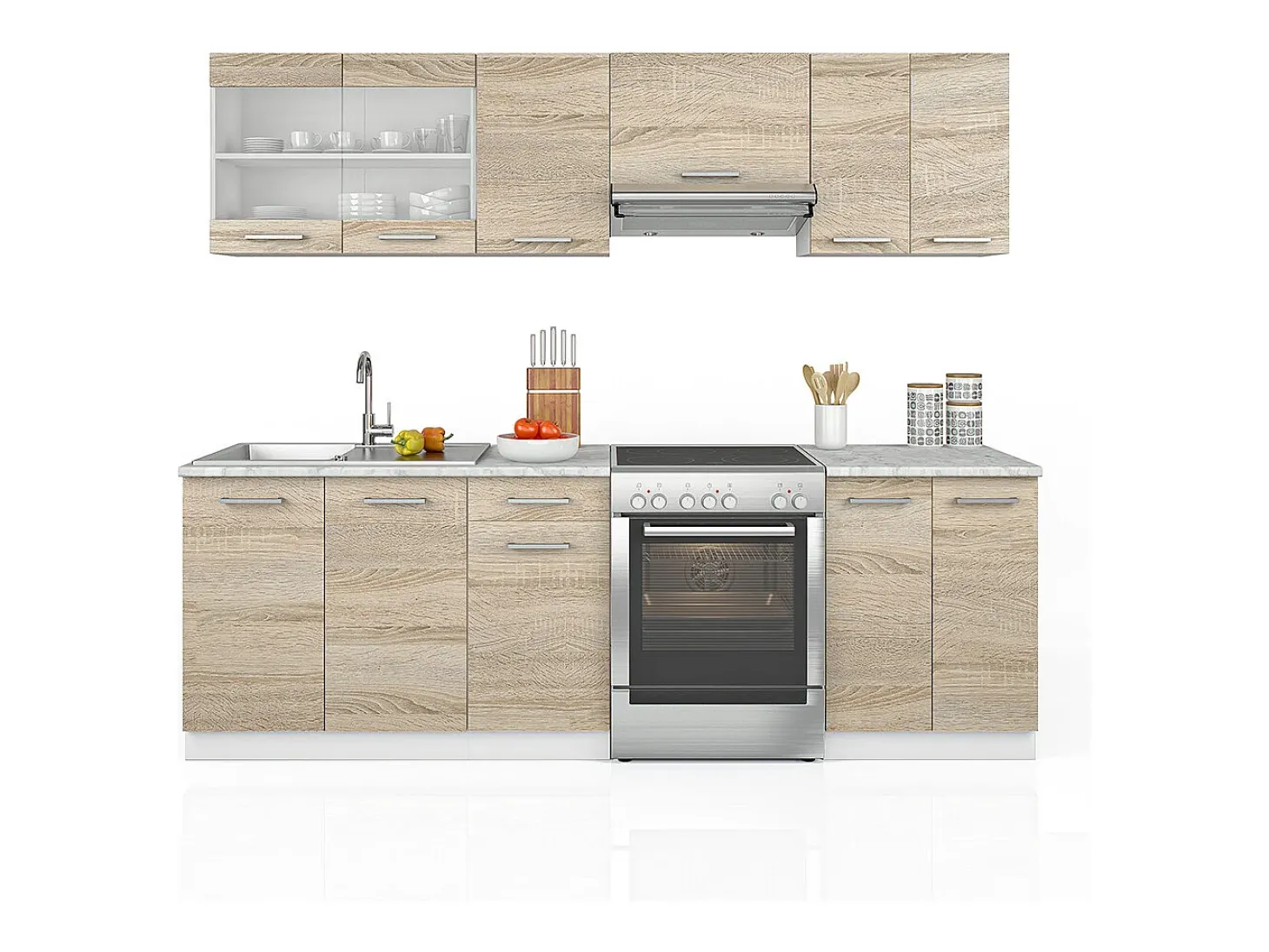 Mueble de cocina sonoma/blanco 240x60x81.6 raul